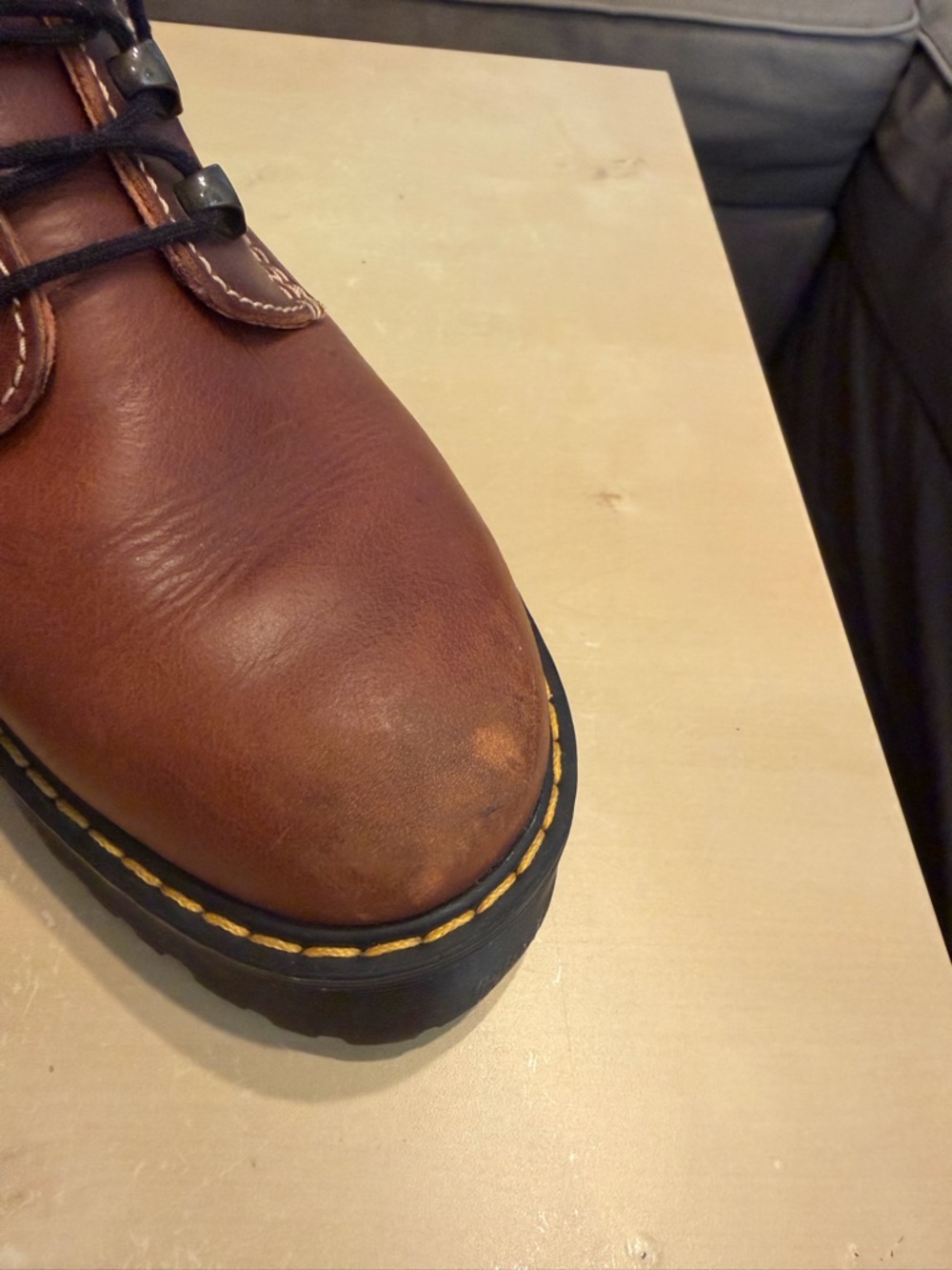 Dr. Martens Brown Leather Lace-Up Platform Combat Boots - Picture 6 of 8